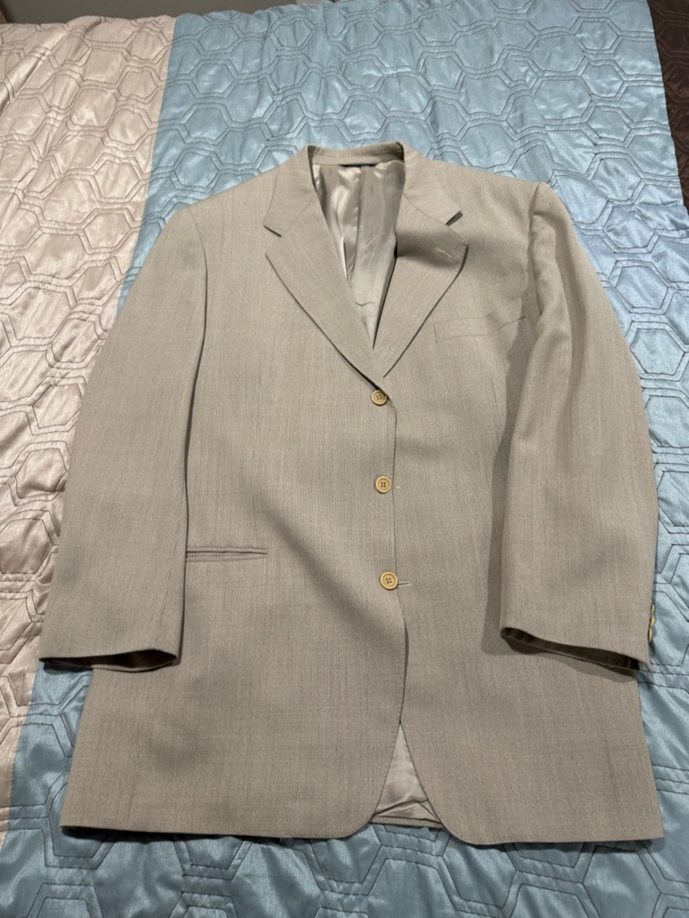 Canali Milano Sport Coat Three Button Wool Silk Suit Jacket Beige Italy 56 L